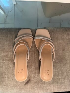 a new day Blush Nude Rhinestone Strap Slide Mules